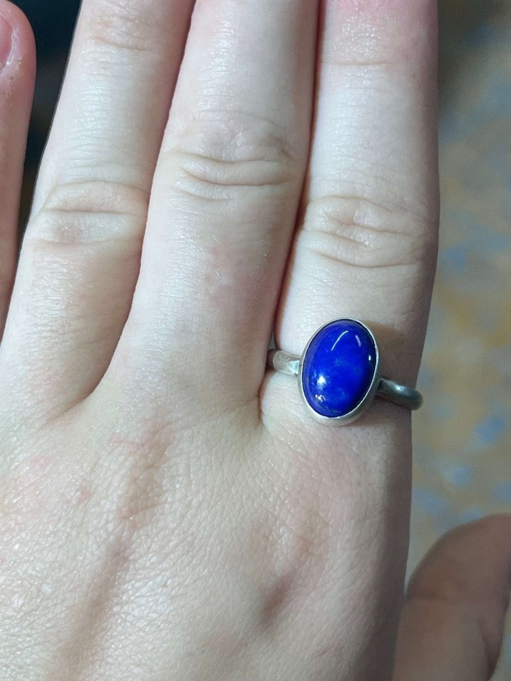 Sterling Silver Blue Lapis Oval Stone Ring